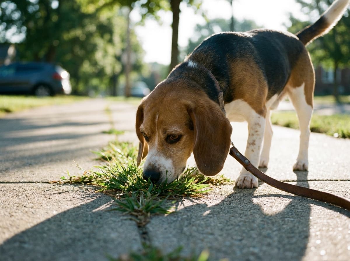 Sniffing the Ground — Dog sniffing the ground intently on a walk