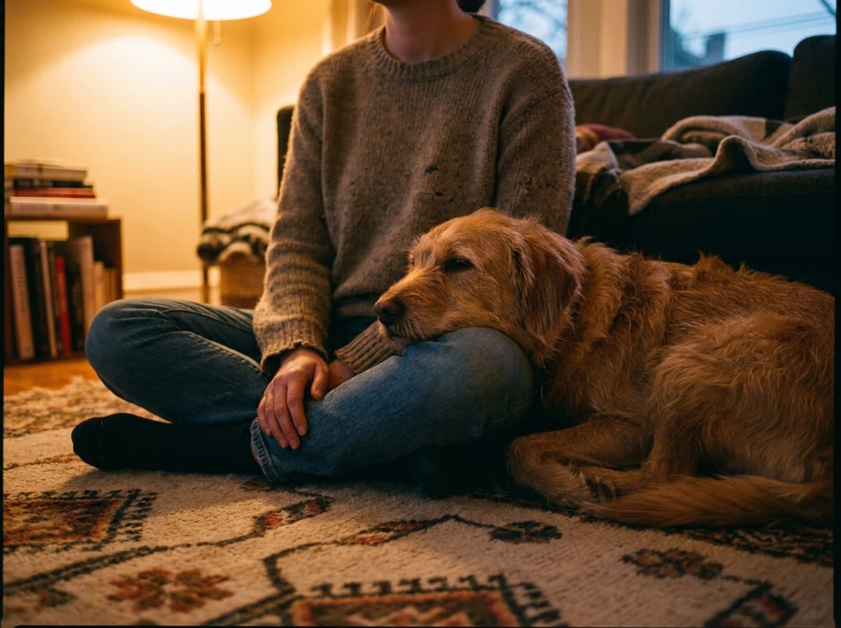 The Alpha Wolf Myth — Dog and human relaxing together — non-hierarchical relationship